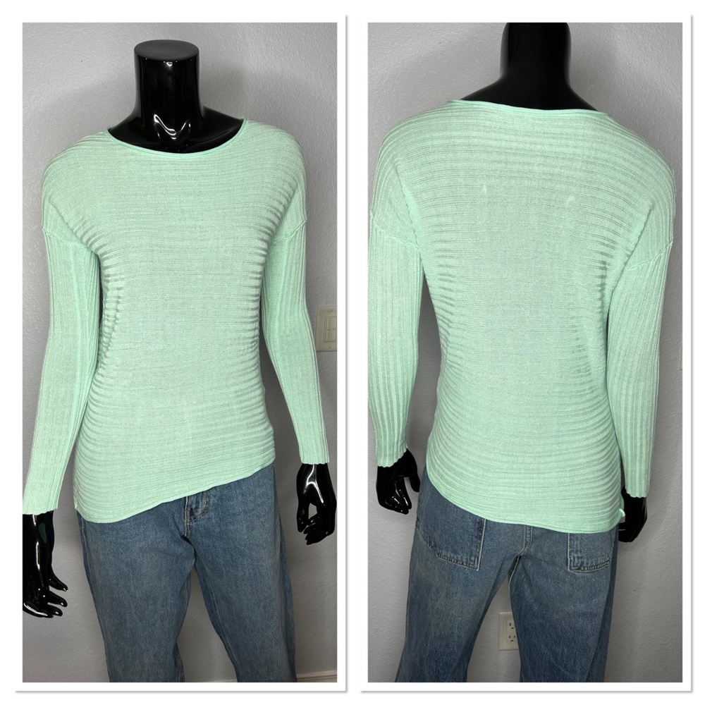 Eileen Fisher Green Mint Bateau Neck Asymmetrical Hem 100% Tencel Sweater Sz PS